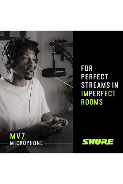Shure MV7، ميكروفون بودكاست، احترافي، متوافق مع USB لأجهزة الكمبيوتر، تسجيل صوتي، فضي رائع
