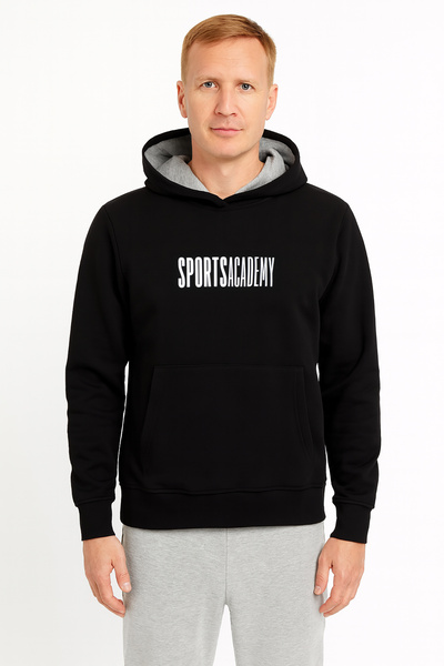 Cottonland Unisex Academia Three Thread Hooded Printed Sweatshirt with Front Pocket Black