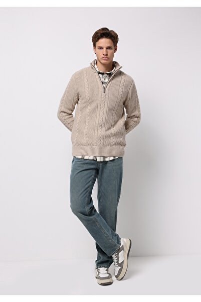 Colin's Regular Fit Dik Yaka Jakarlı Erkek Ekru Kazak