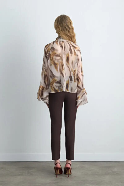 Gusto Halter Neck Patterned Chiffon Blouse - Beige