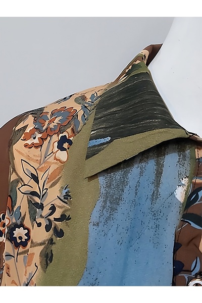 dorbe Multi Pattern Collar Neck Top Shirt Wide Leg Bottom Trouser 2 Piece Matching Outfit Set