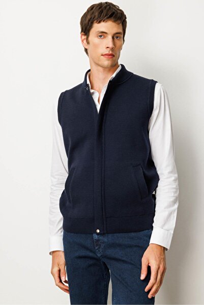 Desen Triko Men's Judge Collar Steel Knit Wool Vest Dark Navy Blue
