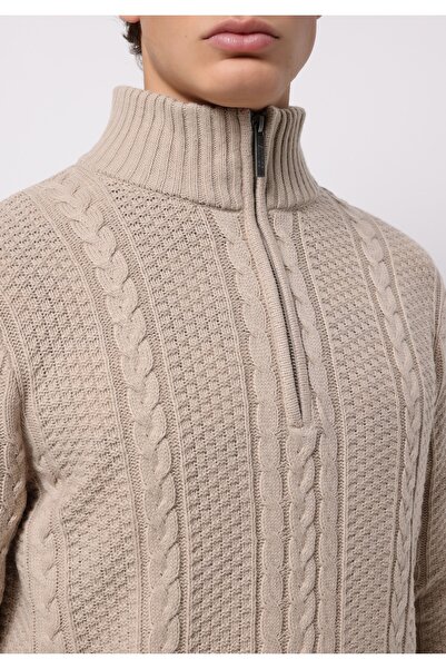 Colin's Regular Fit Dik Yaka Jakarlı Erkek Ekru Kazak