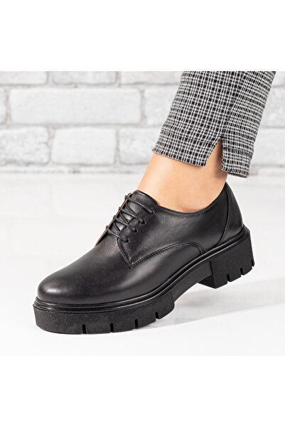 Modlet.ro Pantofi sport negri cu șireturi pentru femei, din piele MOD03630