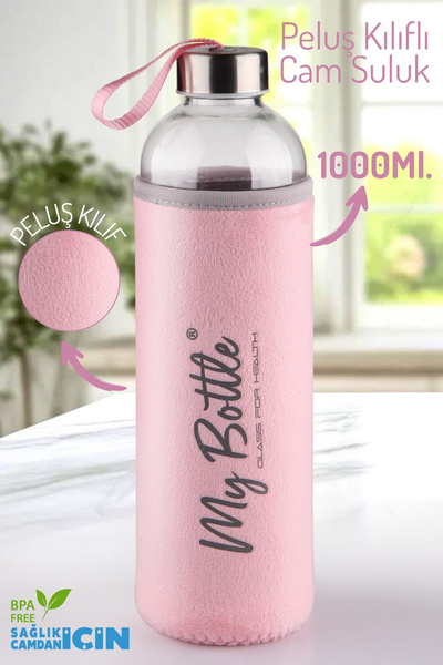Nandy Home 1 Lt Cam Su Şişesi – Peluş Kılıflı, Taşıma İpli, Dayanıklı Suluk – My Bottle