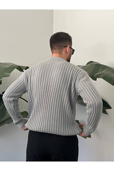 Gambocci Men's Oversized Lightweight Loose Knitwear Self-Striped Crew Neck Knitted Sweater