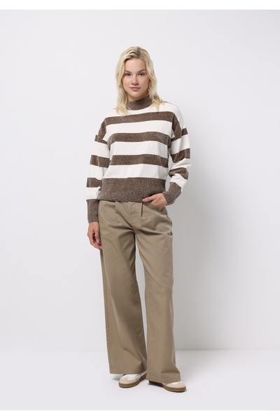 Colin's Regular Fit Yuvarlak Yaka Çizgili Kadın Kahverengi Kazak