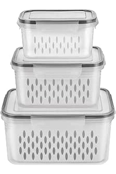 Generic ELECDON 3 Set Fridge Fruit Storage Containers with Colander and Airtight Lids, Fresh Food Storage fo