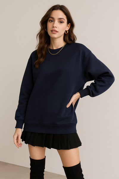 Rich Women's Navy Blue Crew Neck Oversize Sweatshirt