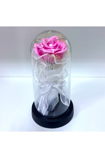 velve Eterno, trandafir sapun in cupola de sticla cu LED, Roz