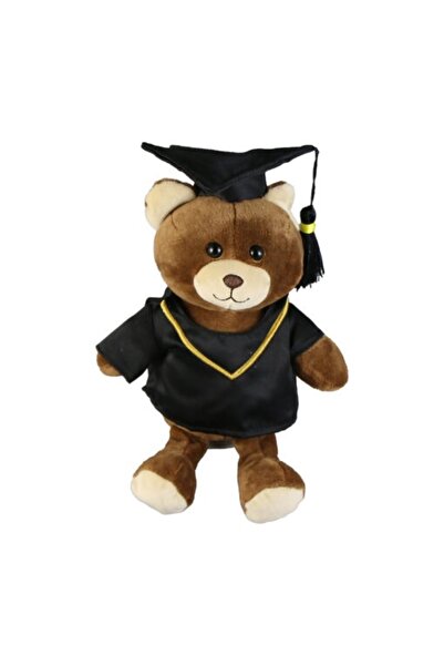 velve Αρκουδάκι Graduate, με σκουφάκι και φόρεμα, 19 εκ., Καφέ-Μαύρο