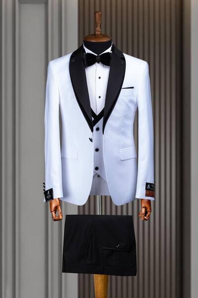 ALFA SUIT Erkek damatlık mono yaka kadife detaylı taşlı