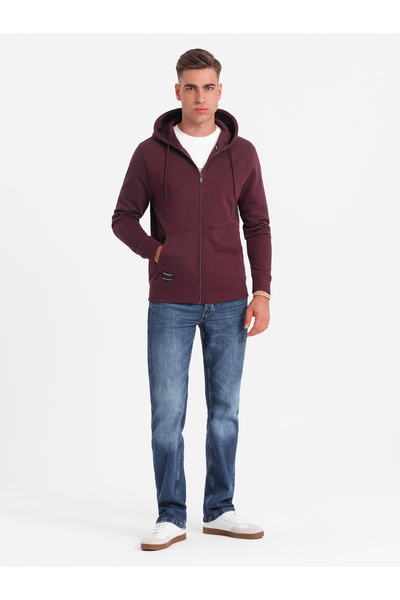 OMBRE Unzipped cotton men's BASIC sweatshirt - maroon V3 OM-SSBZ-0160 S
