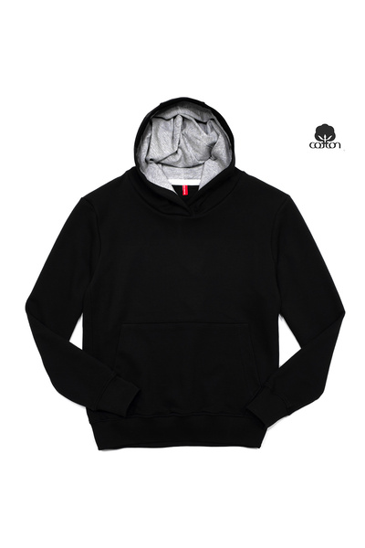 Cottonland Unisex Campus Three Thread Hooded Sweatshirt with Front Pocket Without Print Black