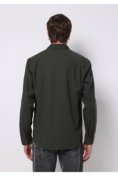 Colin's Slim Fit Shirt Neck Plaid Men's Green Long Sleeve Shirt