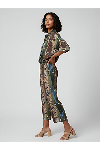 dorbe Multi Pattern Collar Neck Top Shirt Wide Leg Bottom Trouser 2 Piece Matching Outfit Set