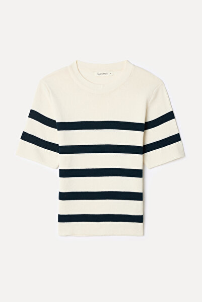 Mudo Striped Short Sleeve Knitwear Bluz