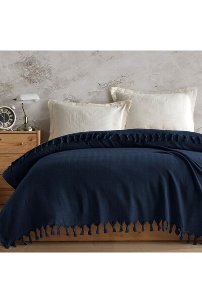 Viaden Recycled cotton tassel throw 200x220cm, Berlino Blue