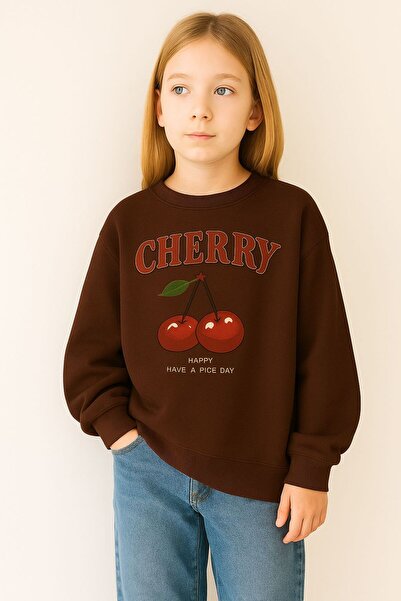 BENROMA 3-слойна памучна унисекс детска блуза с черешови мотиви
