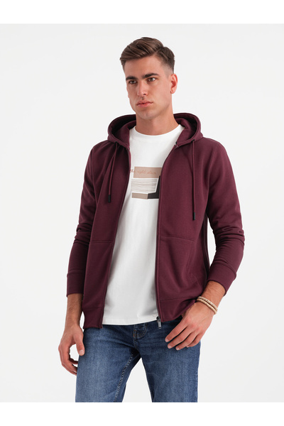 OMBRE Unzipped cotton men's BASIC sweatshirt - maroon V3 OM-SSBZ-0160 S