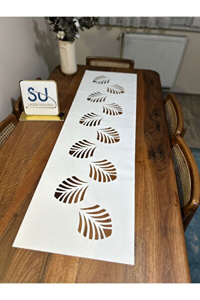 EHA LAZER Runner cu model de frunze de palmier Tesatura din bumbac alb pur