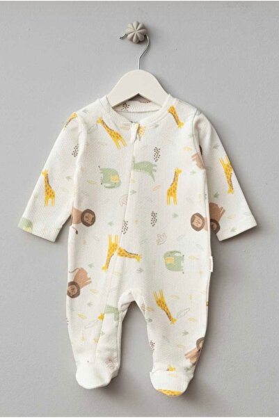 Bebitof Zürafa Desenli Fermuarlı Bebek Tulumu