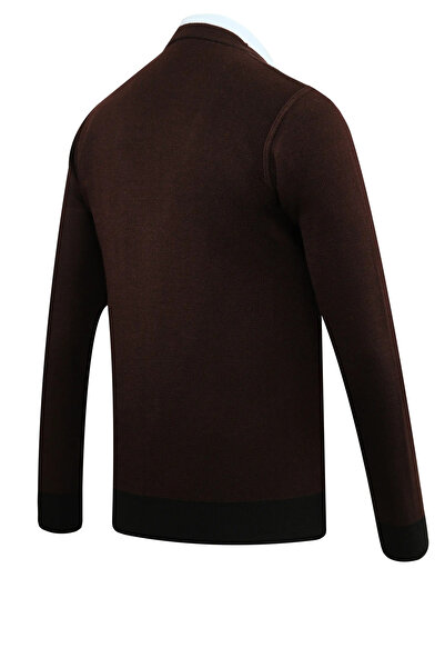 Çizgi Triko Men's Plus Size Buttoned Cardigan with Pockets Patterned Steel Knit Classic Fit - 5208Mb