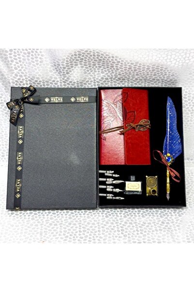 velve Set Vintage, cu agenda/jurnal, stilou cu pana,calimara cu cerneala, sup...