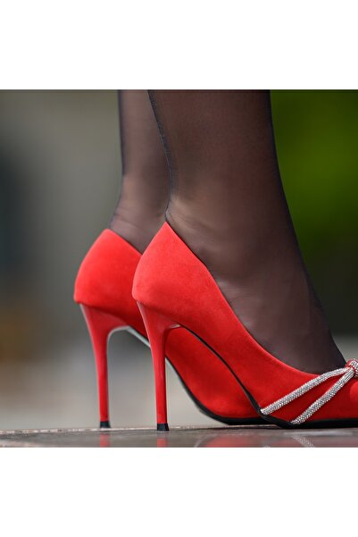 BMoD Red suede women's stiletto shoes with applied stones MOD06138