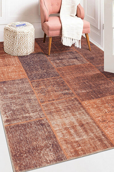 ARTLOOP Jazz Patchwork Desenli Dokuma Taban Dekoratif Turuncu Halı AL 62