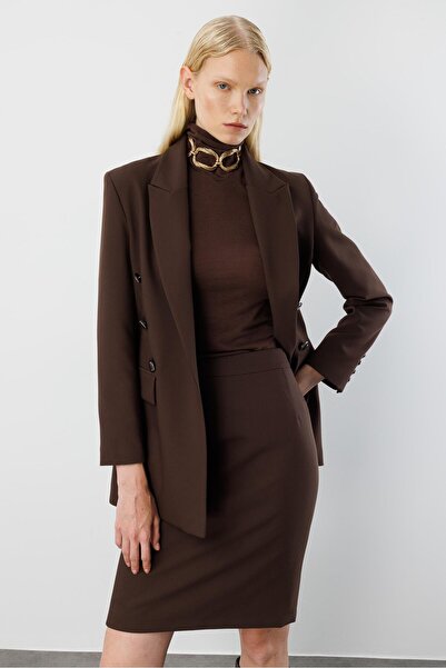 Moda İlgi Modailgi Kırlangıç Yaka Önü Açık Rahat Kesim Astarlı Ceket - 40008 Kahve