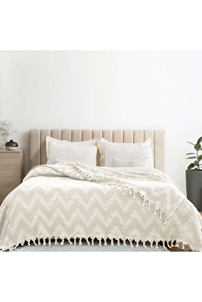 Viaden Pled cu ciucuri din bumbac reciclat 200x230cm, Naomi Crem