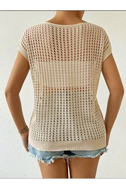 Serenay Atelier Boat Neck Off-Shoulder Openwork Knit Women's Knitwear Sweater