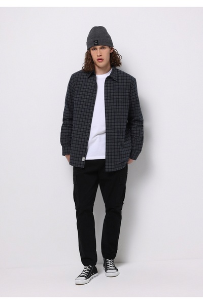 Colin's Regular Fit Shirt Neck Ekoseli Erkek Lacivert Uzun Kol Gömlek