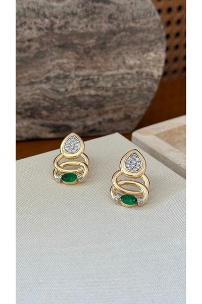 Muse Sister أقراط فاكوندو من السلسلة الخاصة بتفاصيل حجر أخضر