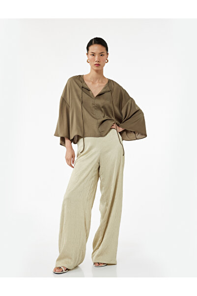 Koton Bluză oversize cu guler rotund și mâneci liliac 3/4