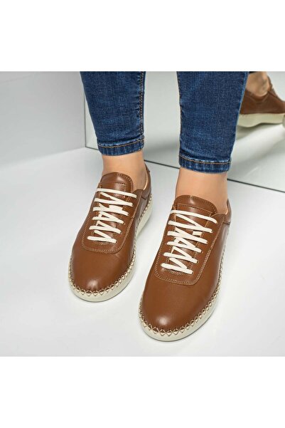 Modlet.ro Pantofi sport damă maro cu șireturi, din piele MOD03629