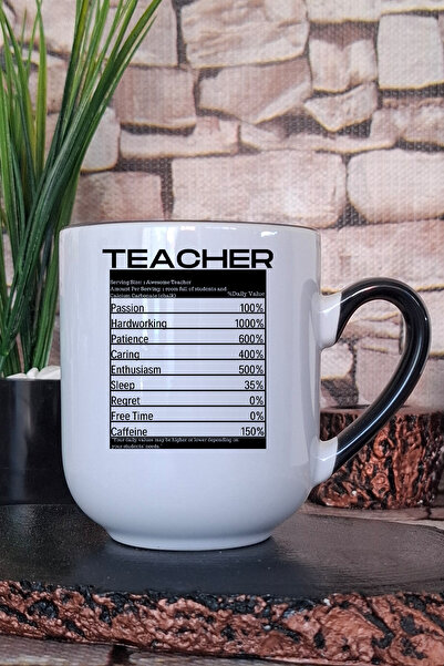 qoeuyl boutique Teacher Baskılı Öğretmene Hediyelik İçi ve Kulpu Siyah Renkli...