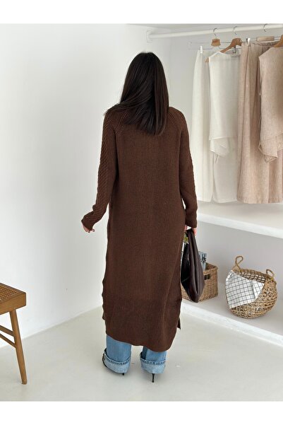 b buhari bykoc Shawl Collar Double Pocket Long Knit Fabric Cardigan