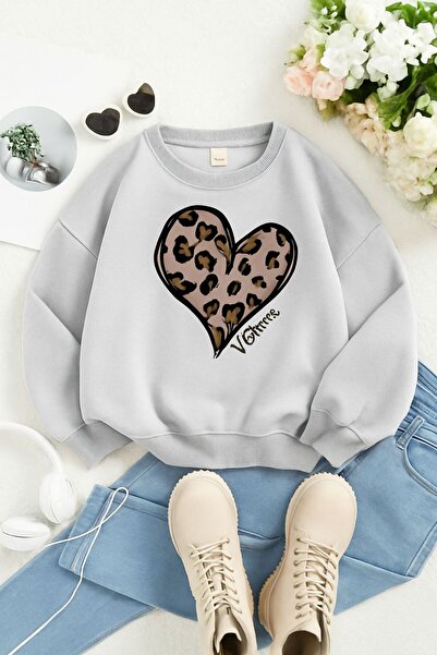 DM DOLCE MORE 3-нишка джърси детска суитшърт с леопардов принт на сърце, подх...