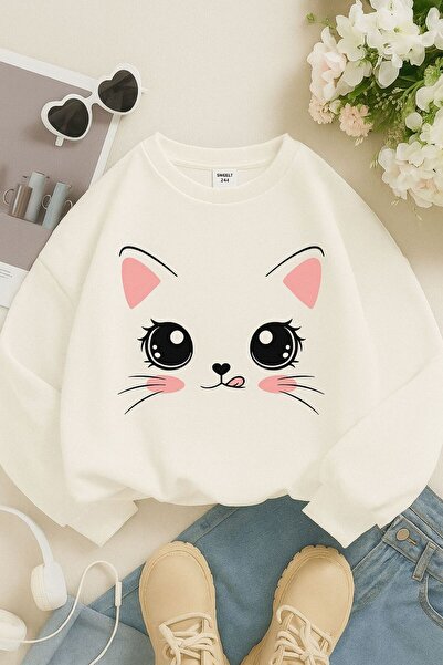 BENROMA 3 İPLİK PENYE KEDİCİK BASKILI ÜNİSEX ÇOCUK SWEAT