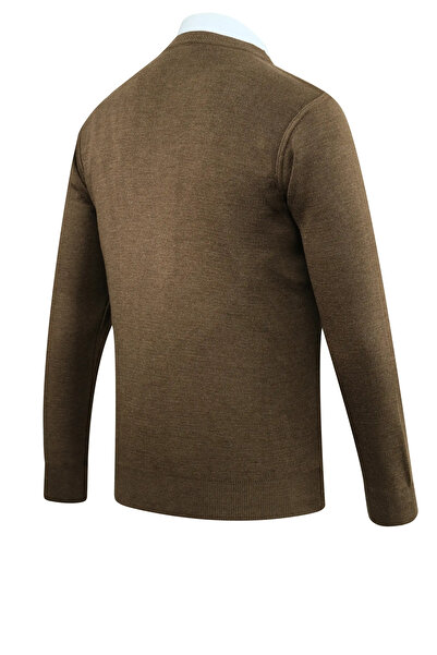 Çizgi Triko Men's Plus Size Buttoned Cardigan with Pockets Solid Color Steel Knit Classic Fit - 5200Mb