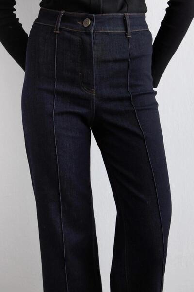 Gusto Denim Wide Leg Pantolon - Lacivert