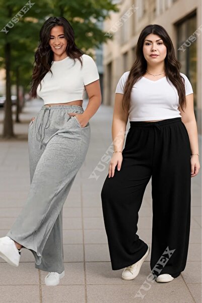 Genel Markalar Kışlık Şardonlu 2li Siyah-Gri Baggy Eşofman Altı Battal Beden ...