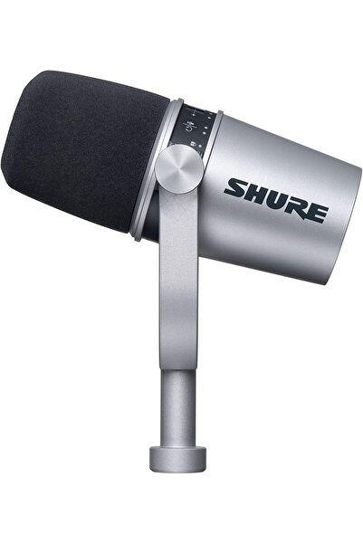 Shure MV7، ميكروفون بودكاست، احترافي، متوافق مع USB لأجهزة الكمبيوتر، تسجيل صوتي، فضي رائع