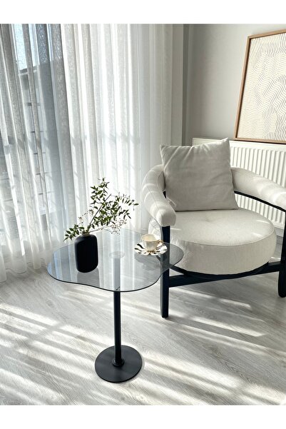 MONEayna WİCCİ Dekoratif Füme Cam Siyah Zigon Yan Sehpa