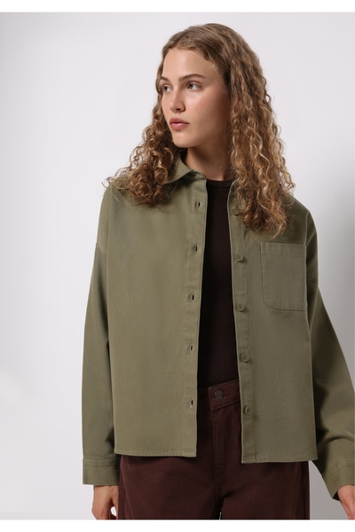 Colin's Relax Fit Shirt Neck Plain Women's Green Long Sleeve Shirt