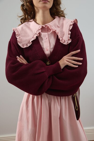 Ceylan Otantik Burgundy Balloon Sleeve Knitwear Cardigan