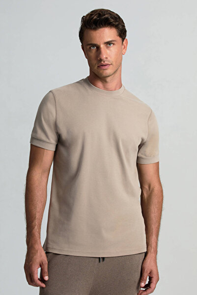 Hemington Saf Pamuk Bisiklet Yaka Vizon Rengi Basic T-Shirt