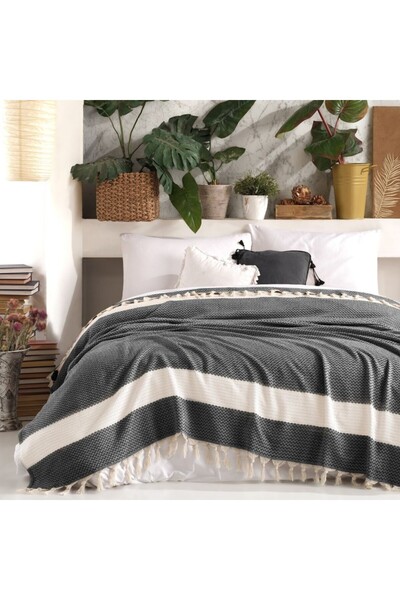 Viaden Cotton Tassel Throw 200x230cm, Seritli Black/Cream
